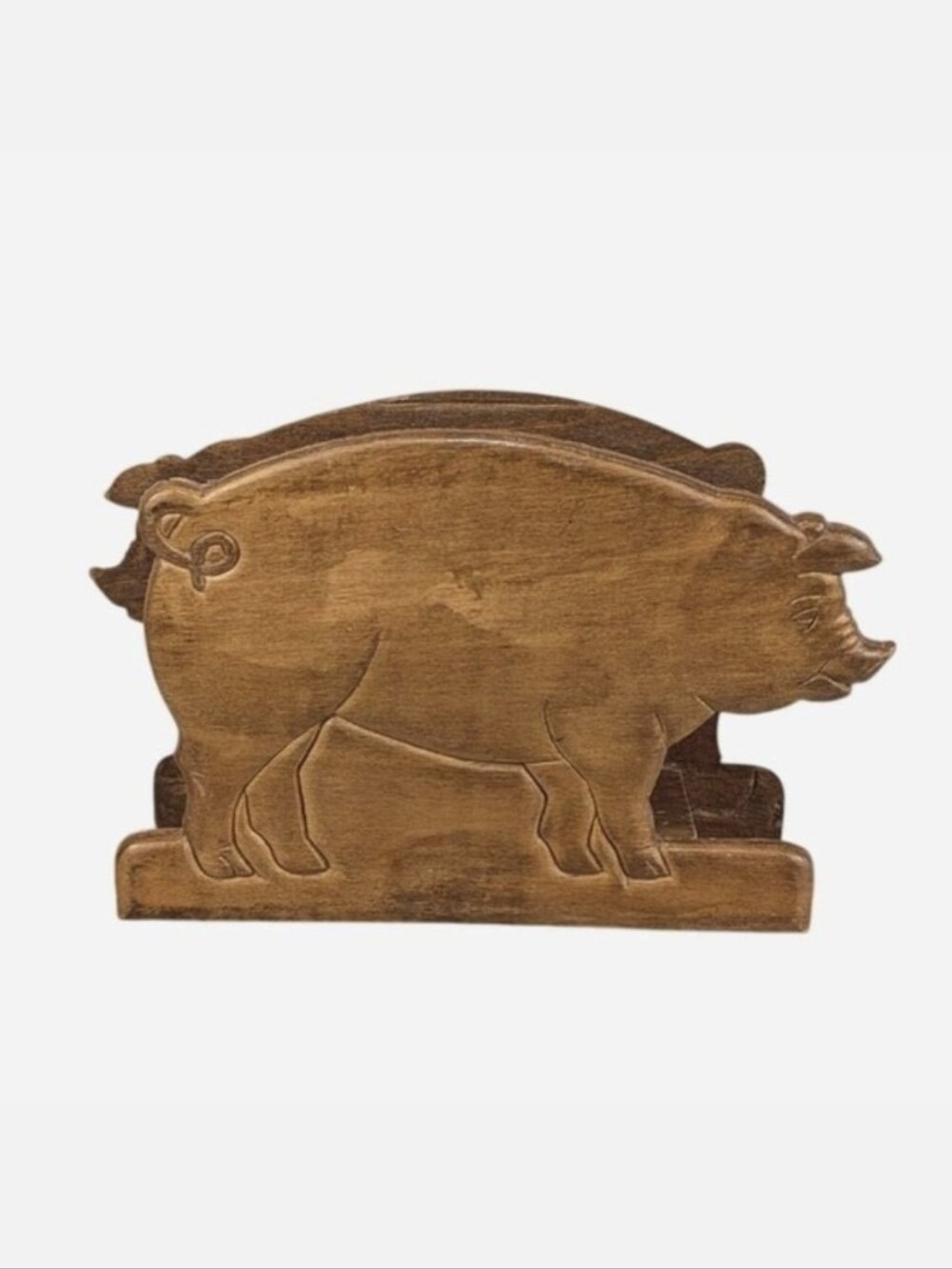 Vintage Carved Wood Pig Napkin Holder Mail Farmhouse Decor